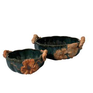 Takahashi San Francisco Pottery Pumpkin Shaped Serving Bowls Set of 2